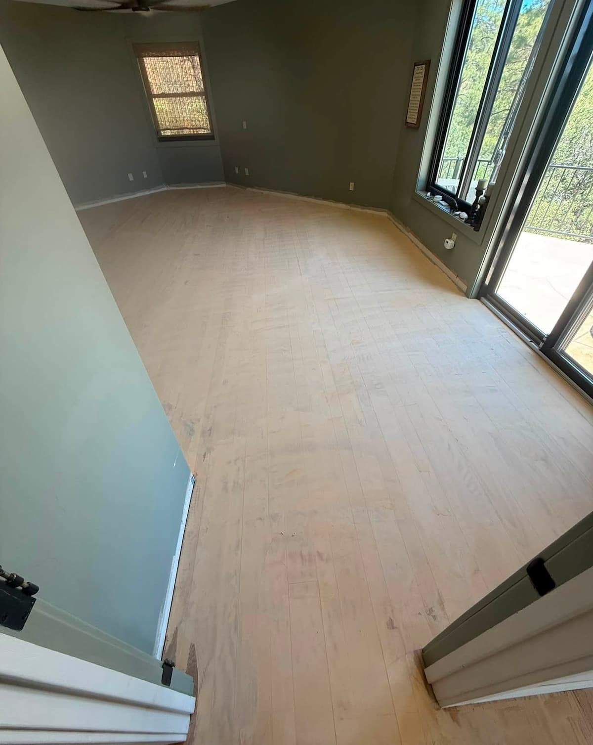 Hardwood floor sanding in progress